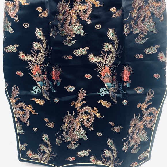 Vintage Dress Cheongsam Cocktail Black Brocade dragon gold motif sheath Lux LBD - Picture 10 of 16